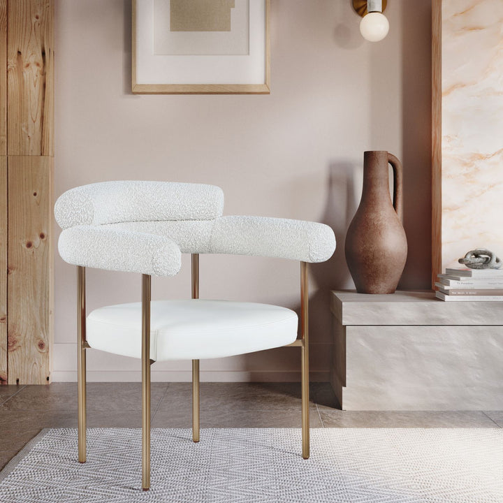 Blake Cream Boucle Fabric And Vegan Leather Upholstered Dining Chair