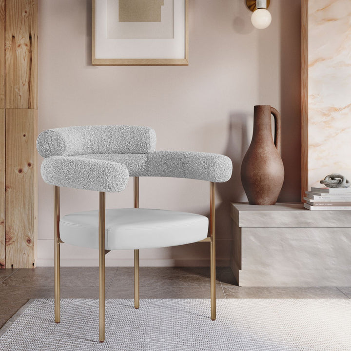 Blake Taupe Boucle Fabric And Vegan Leather Upholstered Dining Chair