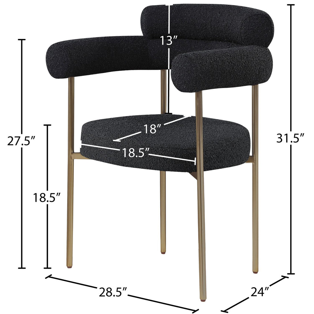 Blake Boucle Fabric Upholstered Dining Chair — Black / Brushed Brass