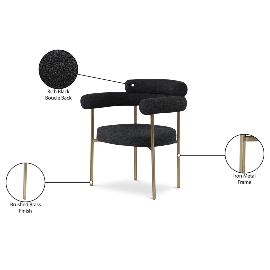 Blake Boucle Fabric Upholstered Dining Chair — Black / Brushed Brass