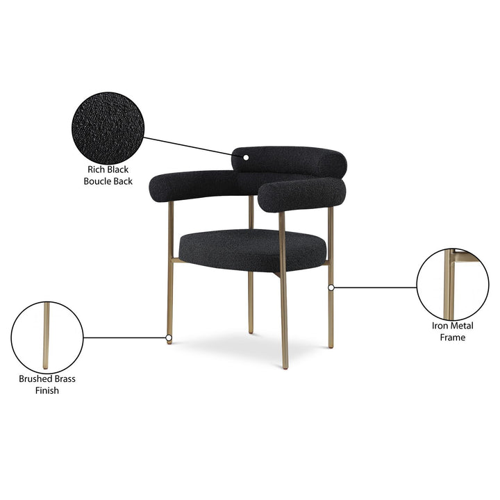 Blake Boucle Fabric Upholstered Dining Chair — Black / Brushed Brass