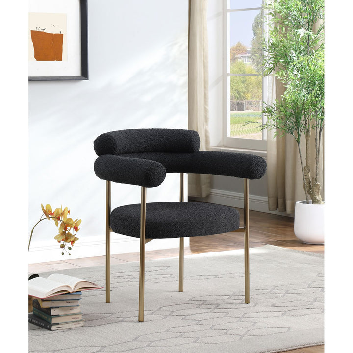 Blake Boucle Fabric Upholstered Dining Chair — Black / Brushed Brass