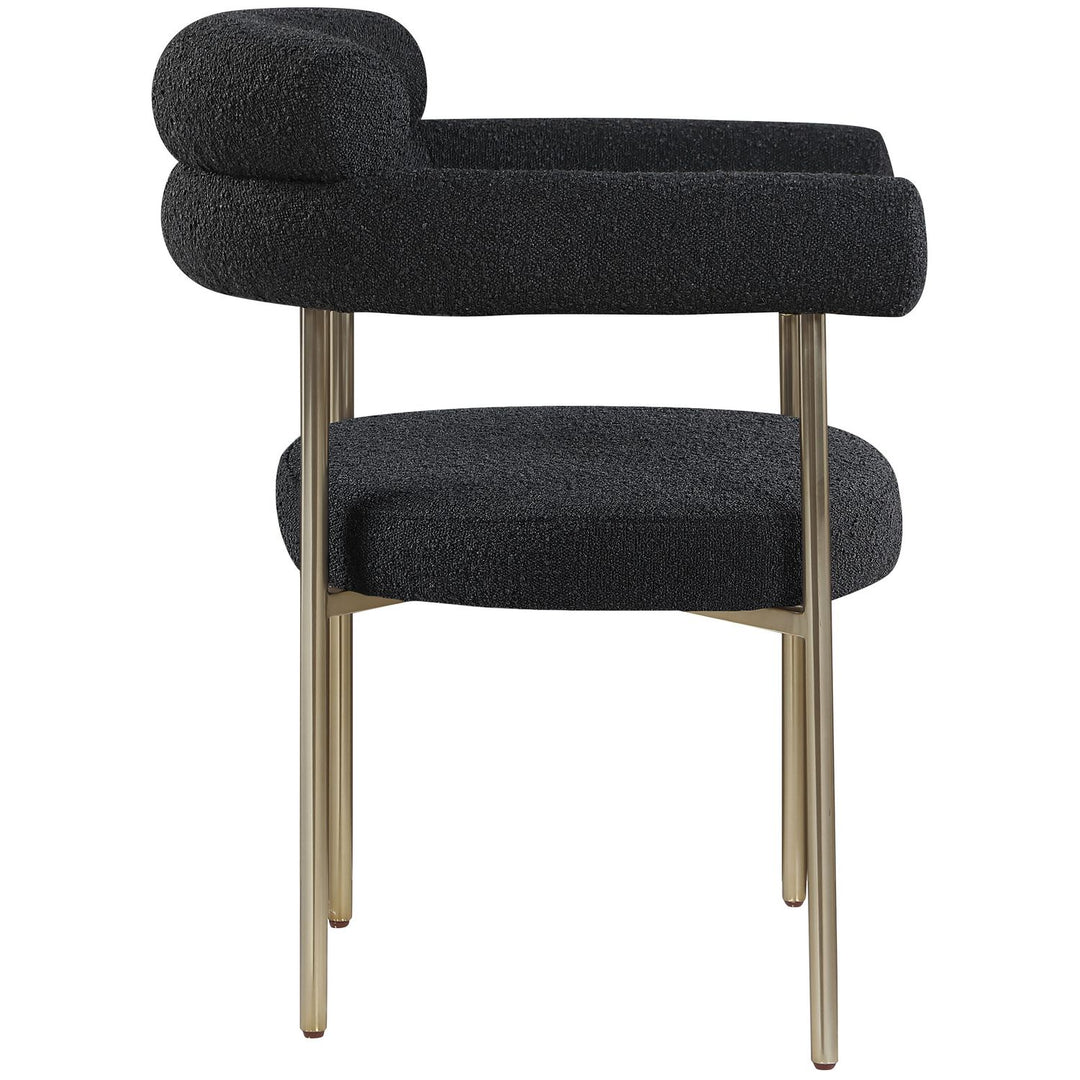 Blake Boucle Fabric Upholstered Dining Chair — Black / Brushed Brass