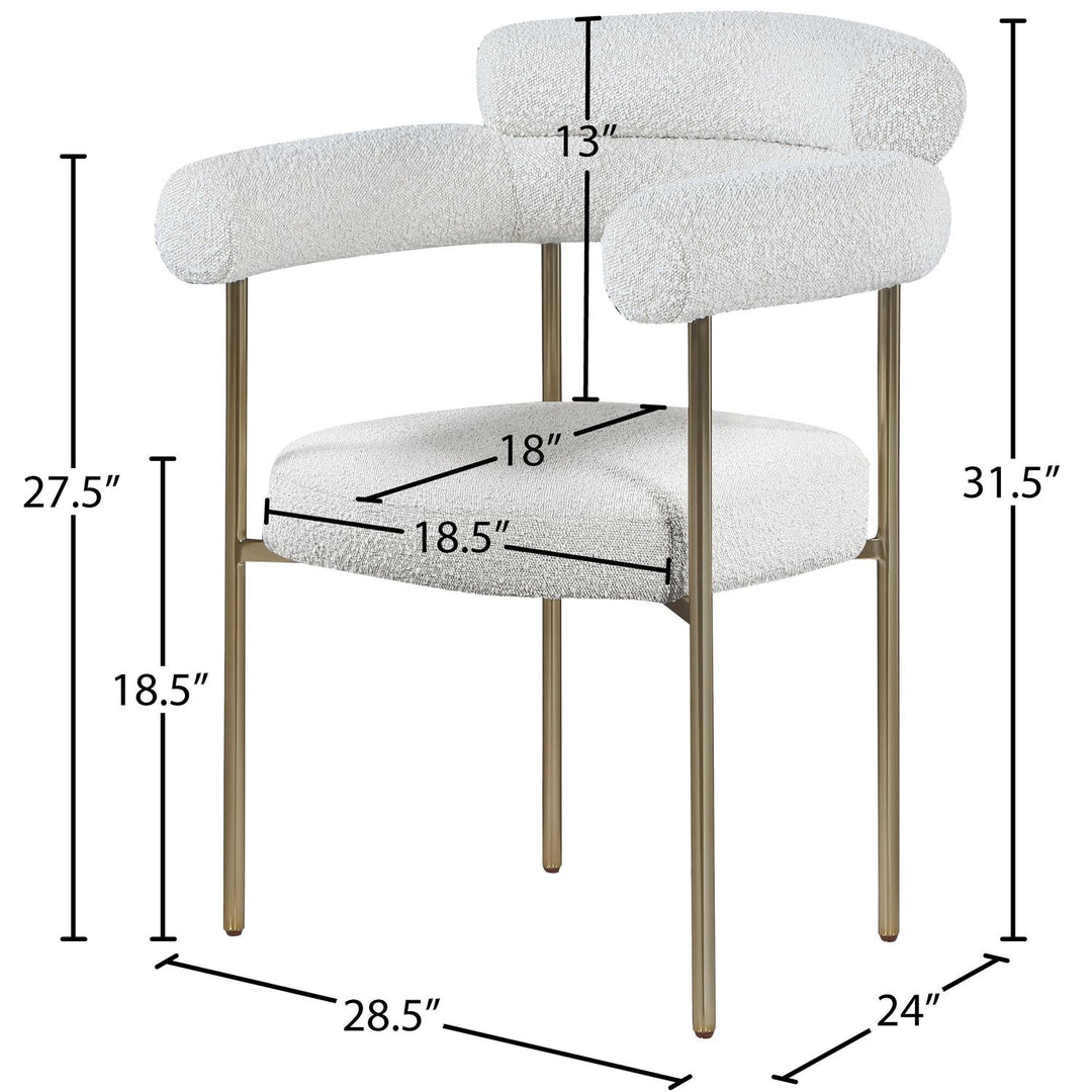 Blake Boucle Fabric Upholstered Dining Chair — Cream / Brushed Brass