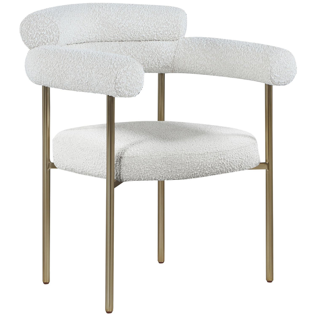 Blake Boucle Fabric Upholstered Dining Chair — Cream / Brushed Brass