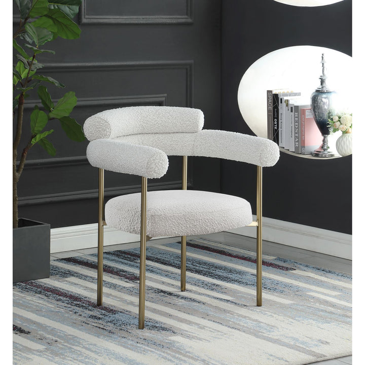Blake Boucle Fabric Upholstered Dining Chair — Cream / Brushed Brass