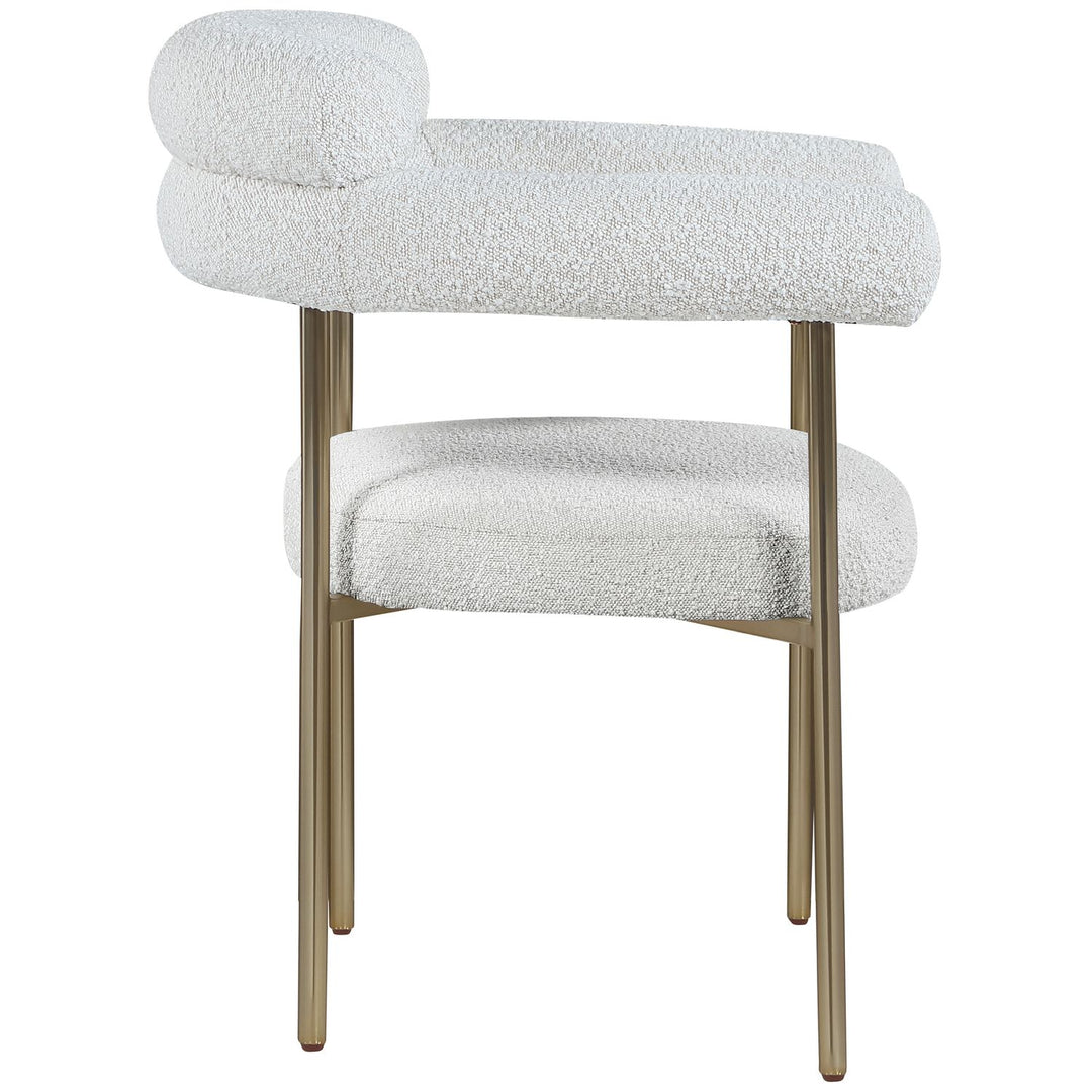 Blake Boucle Fabric Upholstered Dining Chair — Cream / Brushed Brass