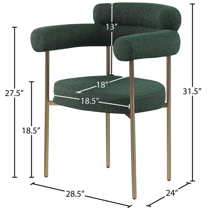 Blake Boucle Fabric Upholstered Dining Chair — Green / Brushed Brass