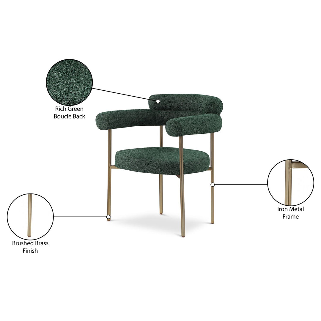 Blake Boucle Fabric Upholstered Dining Chair — Green / Brushed Brass