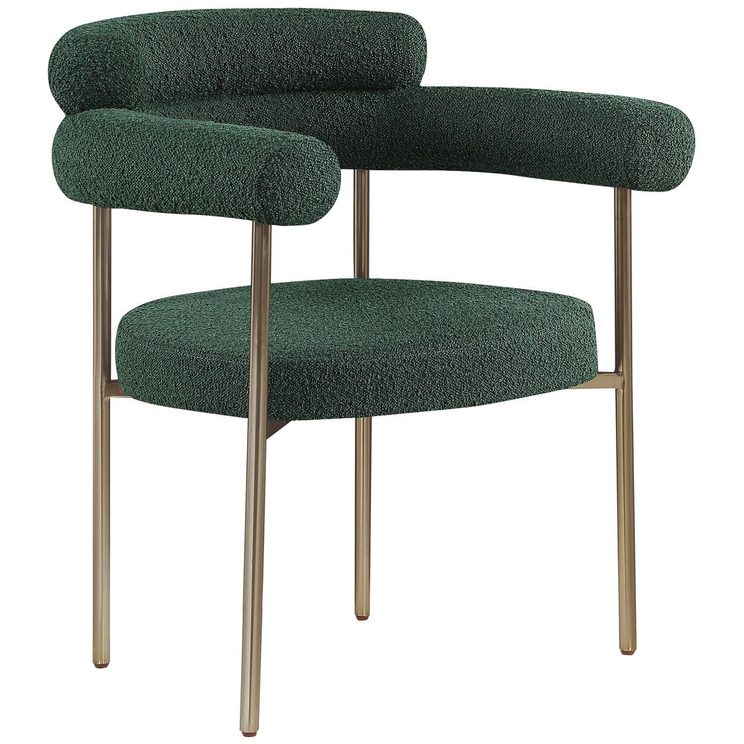 Blake Boucle Fabric Upholstered Dining Chair — Green / Brushed Brass