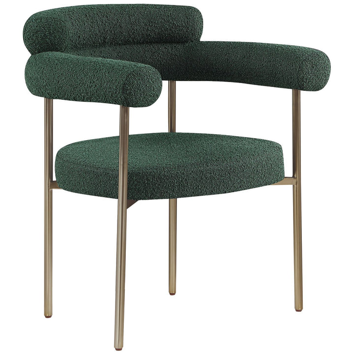 Blake Boucle Fabric Upholstered Dining Chair — Green / Brushed Brass