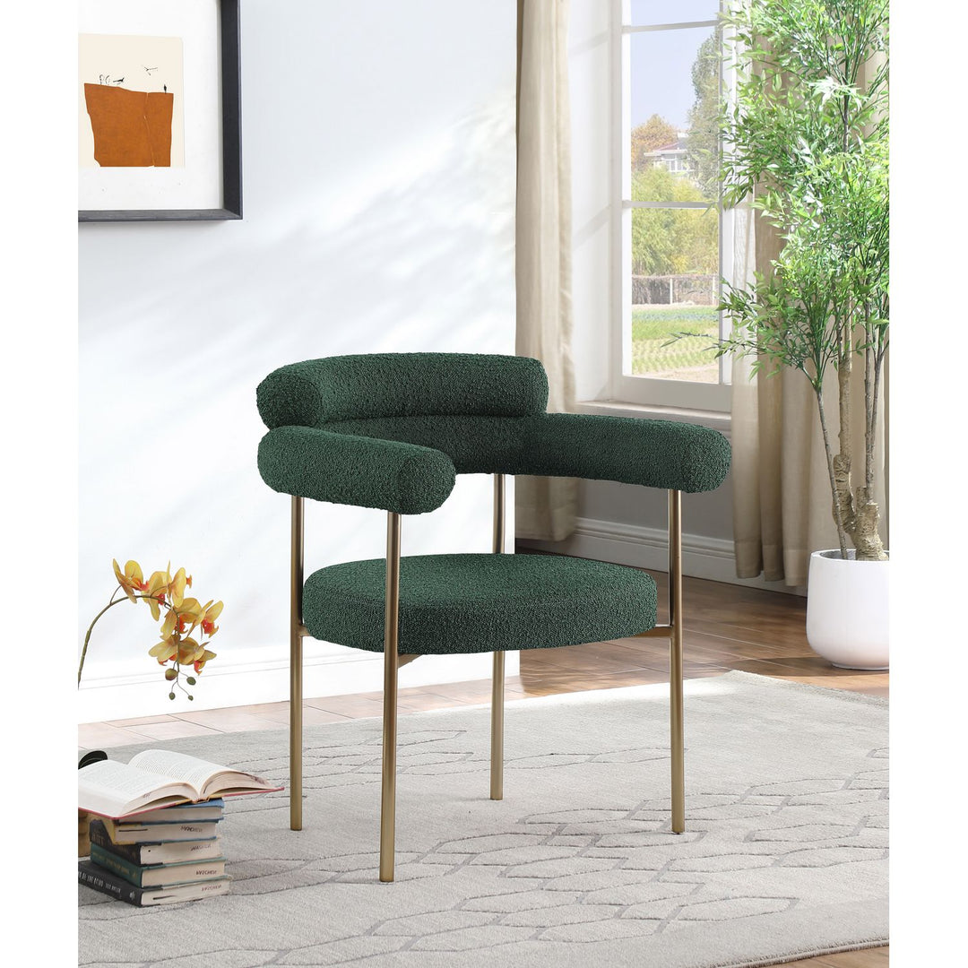 Blake Boucle Fabric Upholstered Dining Chair — Green / Brushed Brass
