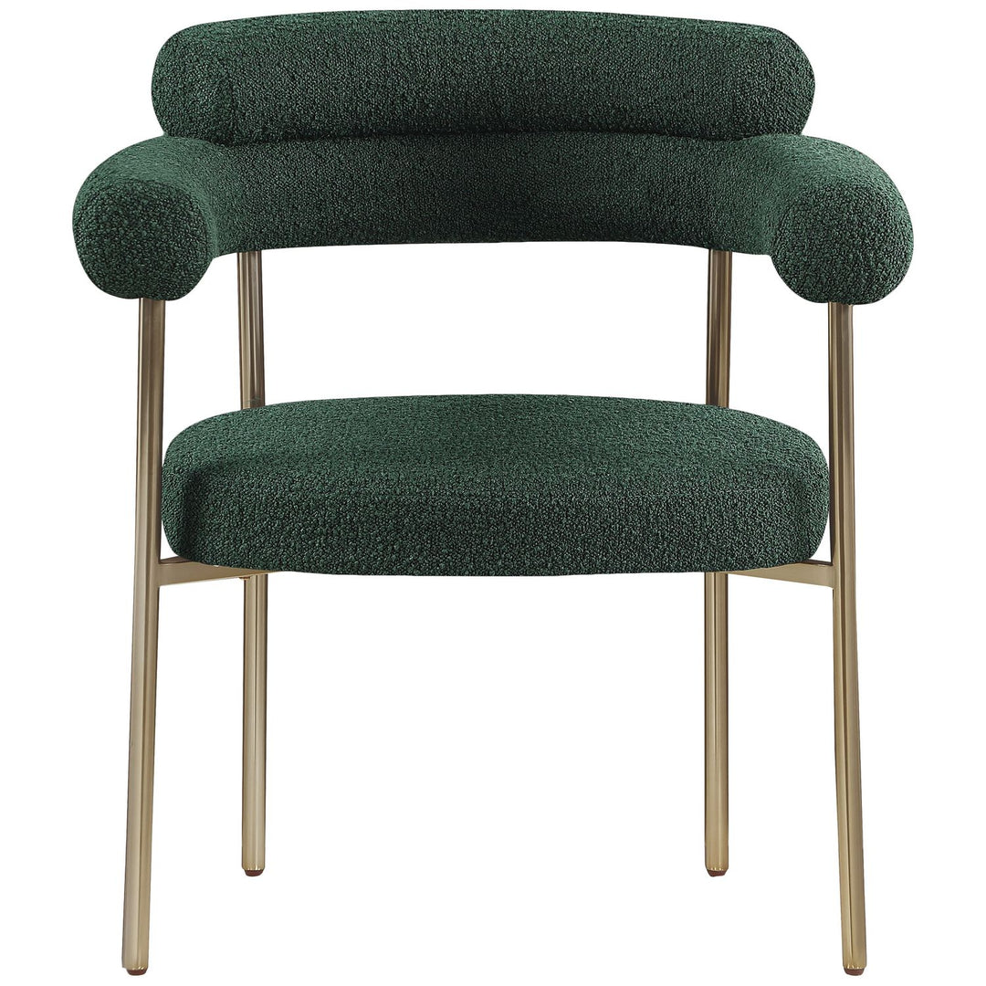 Blake Boucle Fabric Upholstered Dining Chair — Green / Brushed Brass