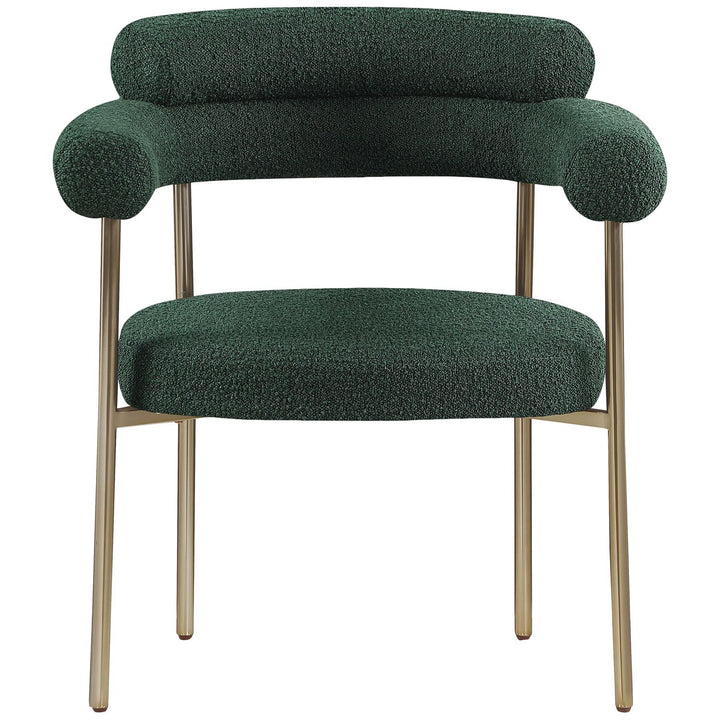 Blake Boucle Fabric Upholstered Dining Chair — Green / Brushed Brass