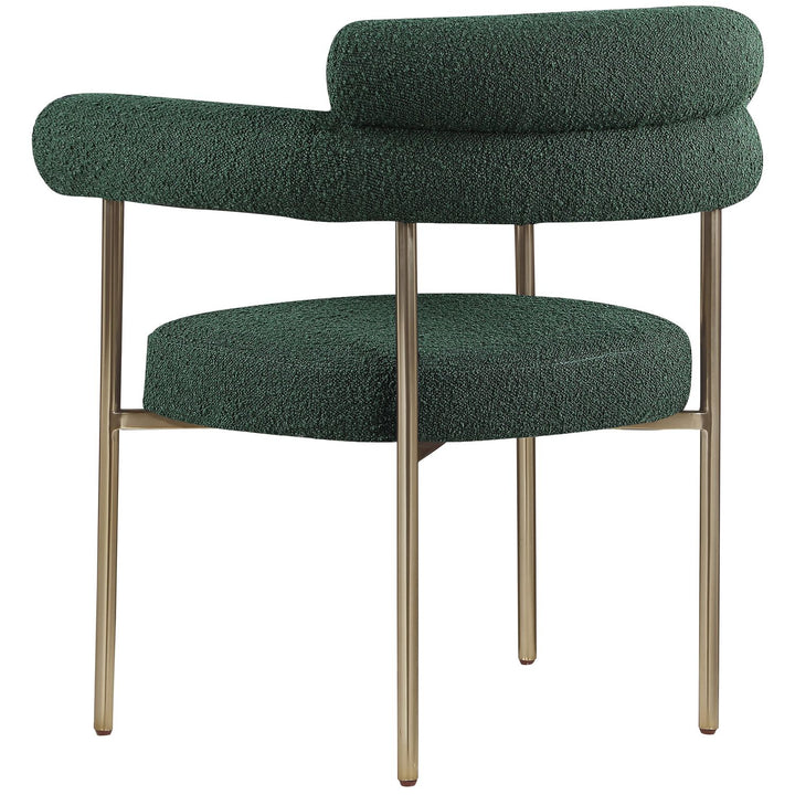 Blake Boucle Fabric Upholstered Dining Chair — Green / Brushed Brass
