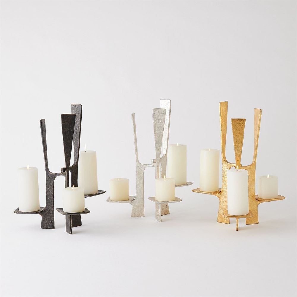 Triune Candleholder-Silver Leaf