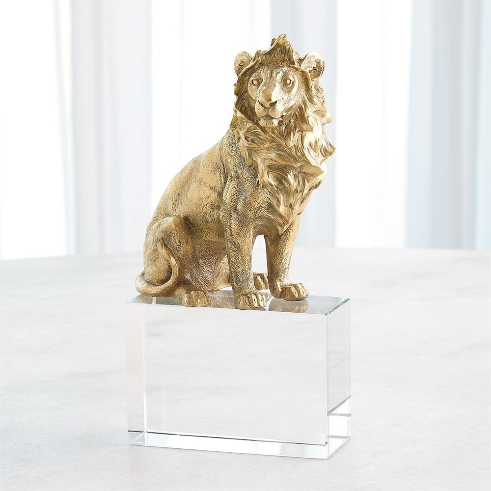 Lioness Sculpture-Brass/Crystal