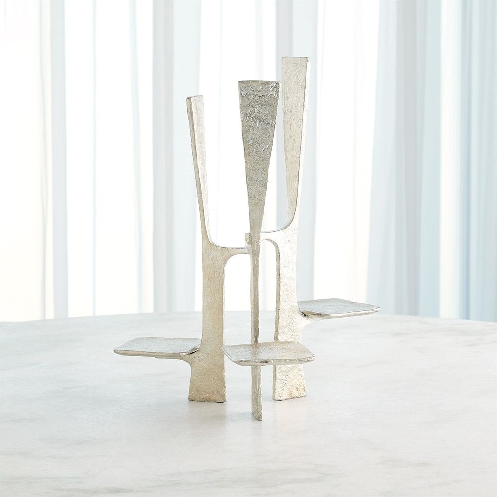 Candle Holders Triune Candleholder-Silver Leaf
