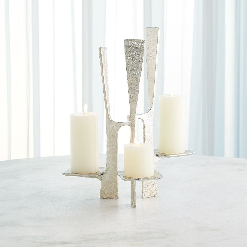 Candle Holders Triune Candleholder-Silver Leaf