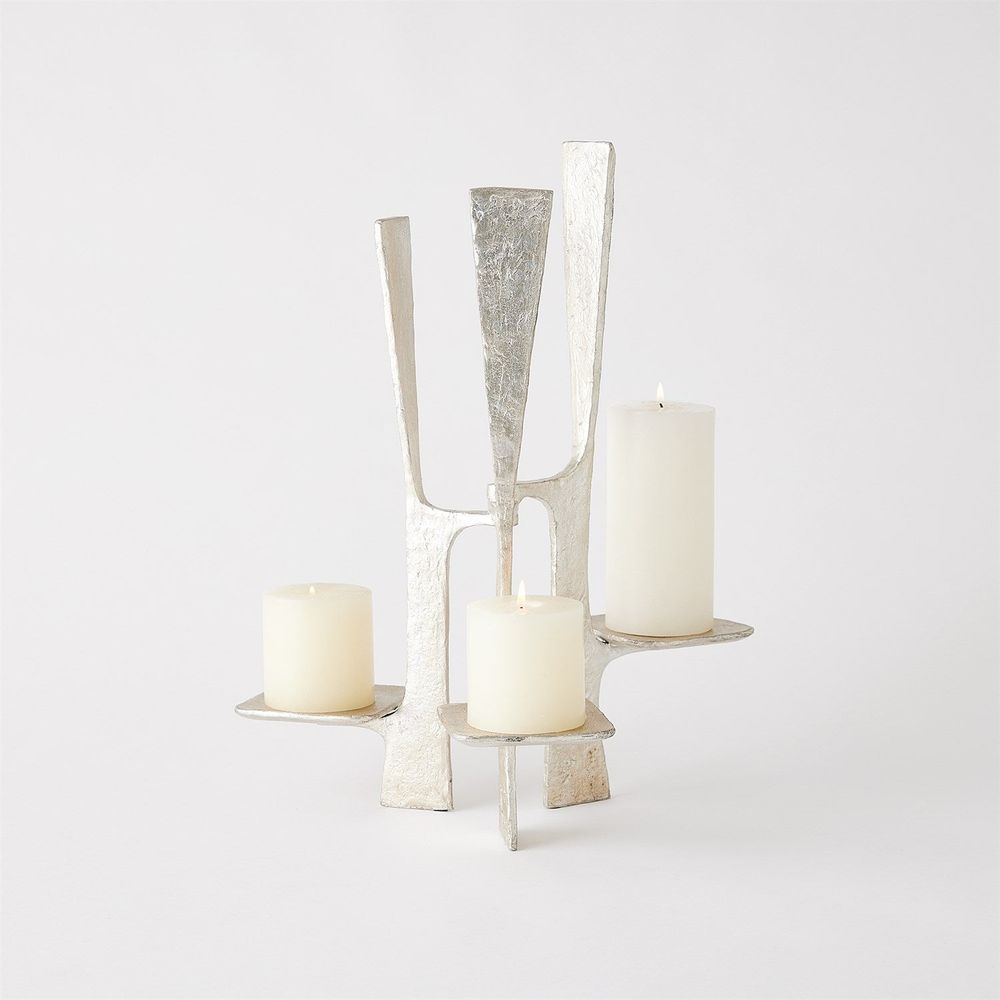 Candle Holders Triune Candleholder-Silver Leaf