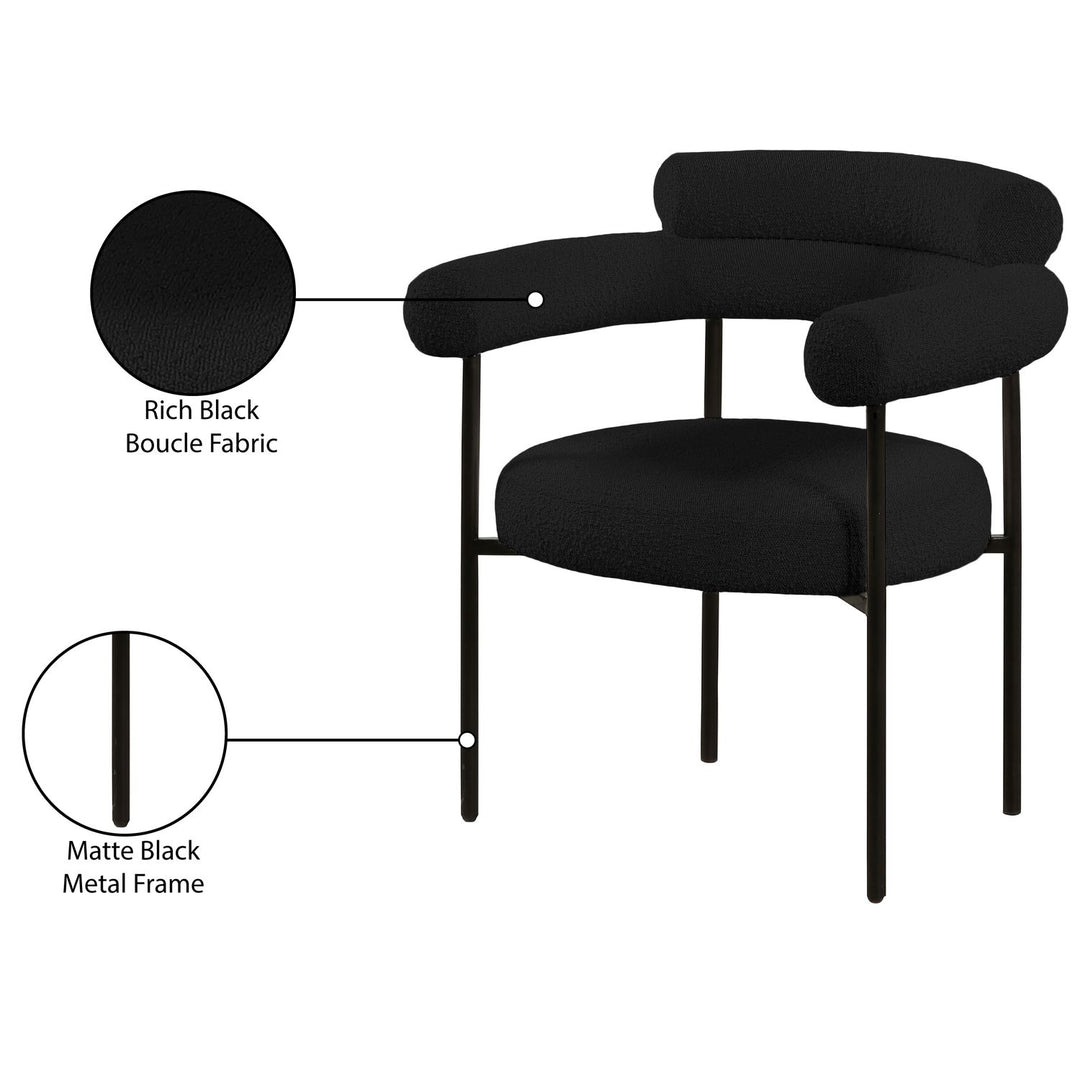 Blake Boucle Fabric Upholstered Dining Chair — Black / Matte Black
