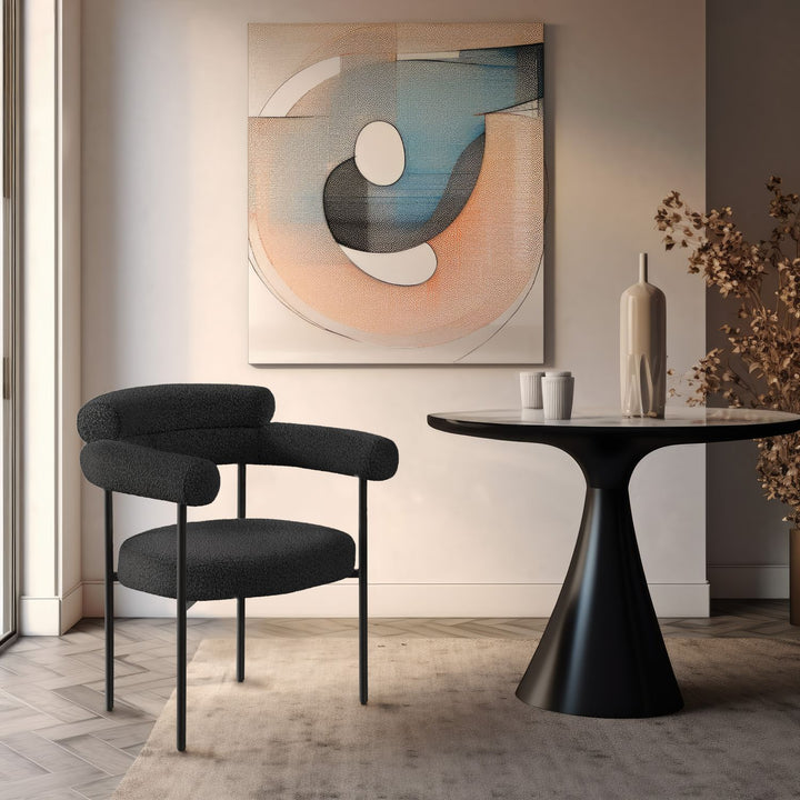 Blake Boucle Fabric Upholstered Dining Chair — Black / Matte Black