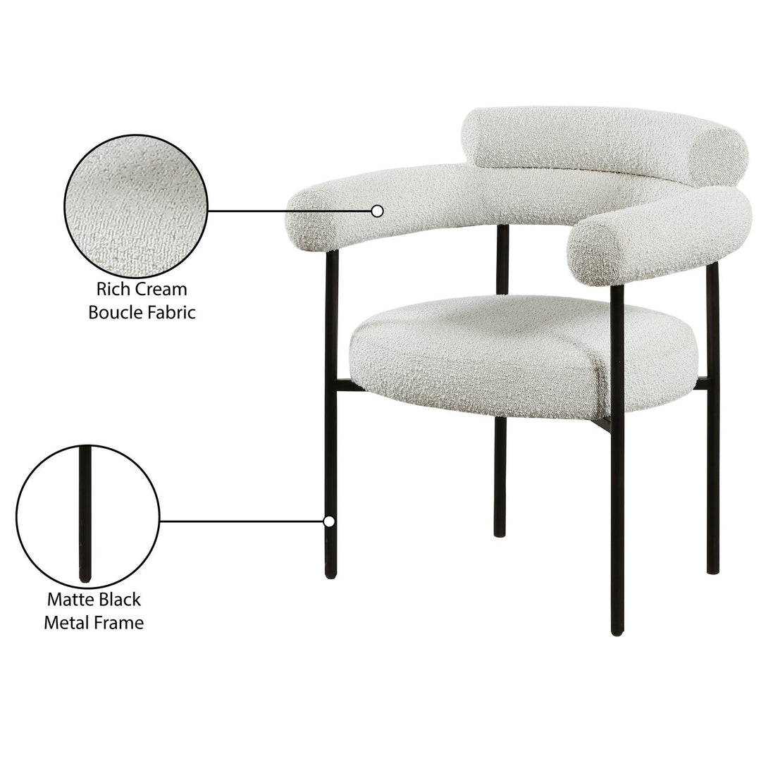 Blake Boucle Fabric Upholstered Dining Chair — Cream / Matte Black