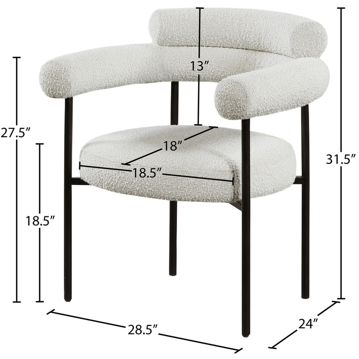 Blake Boucle Fabric Upholstered Dining Chair — Cream / Matte Black