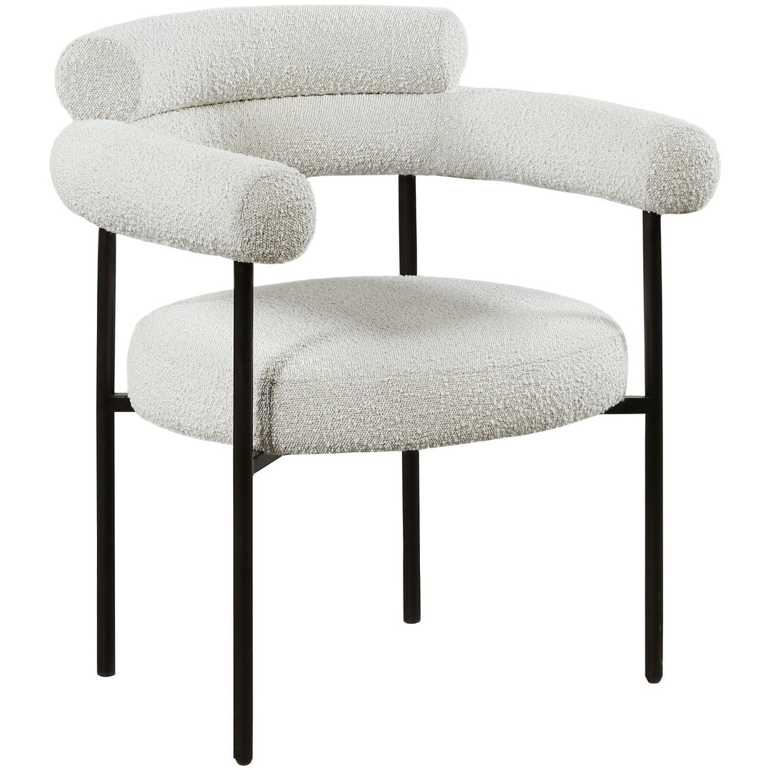 Blake Boucle Fabric Upholstered Dining Chair — Cream / Matte Black