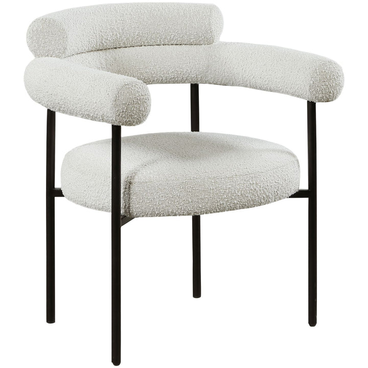 Blake Boucle Fabric Upholstered Dining Chair — Cream / Matte Black