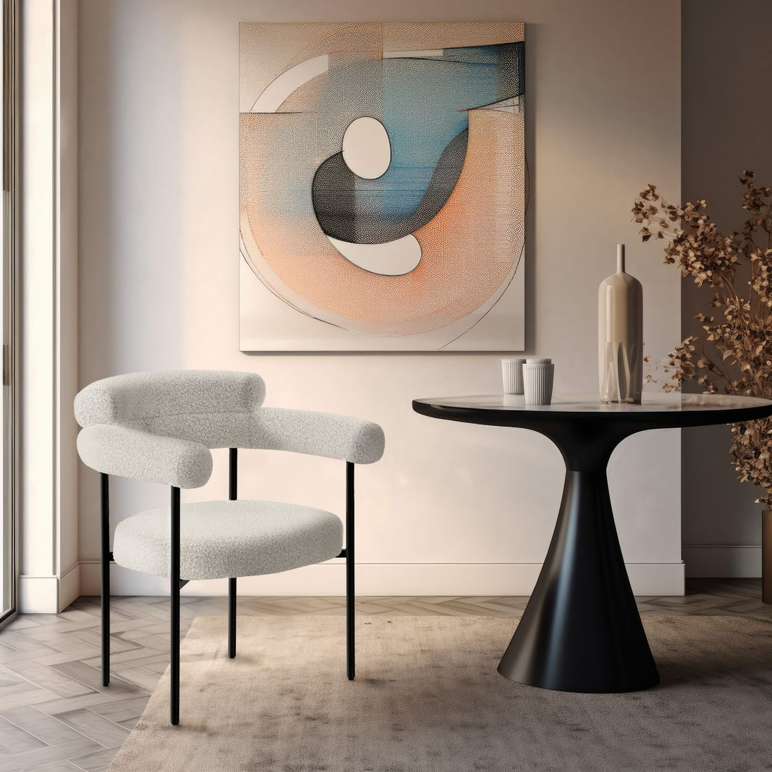 Blake Boucle Fabric Upholstered Dining Chair — Cream / Matte Black