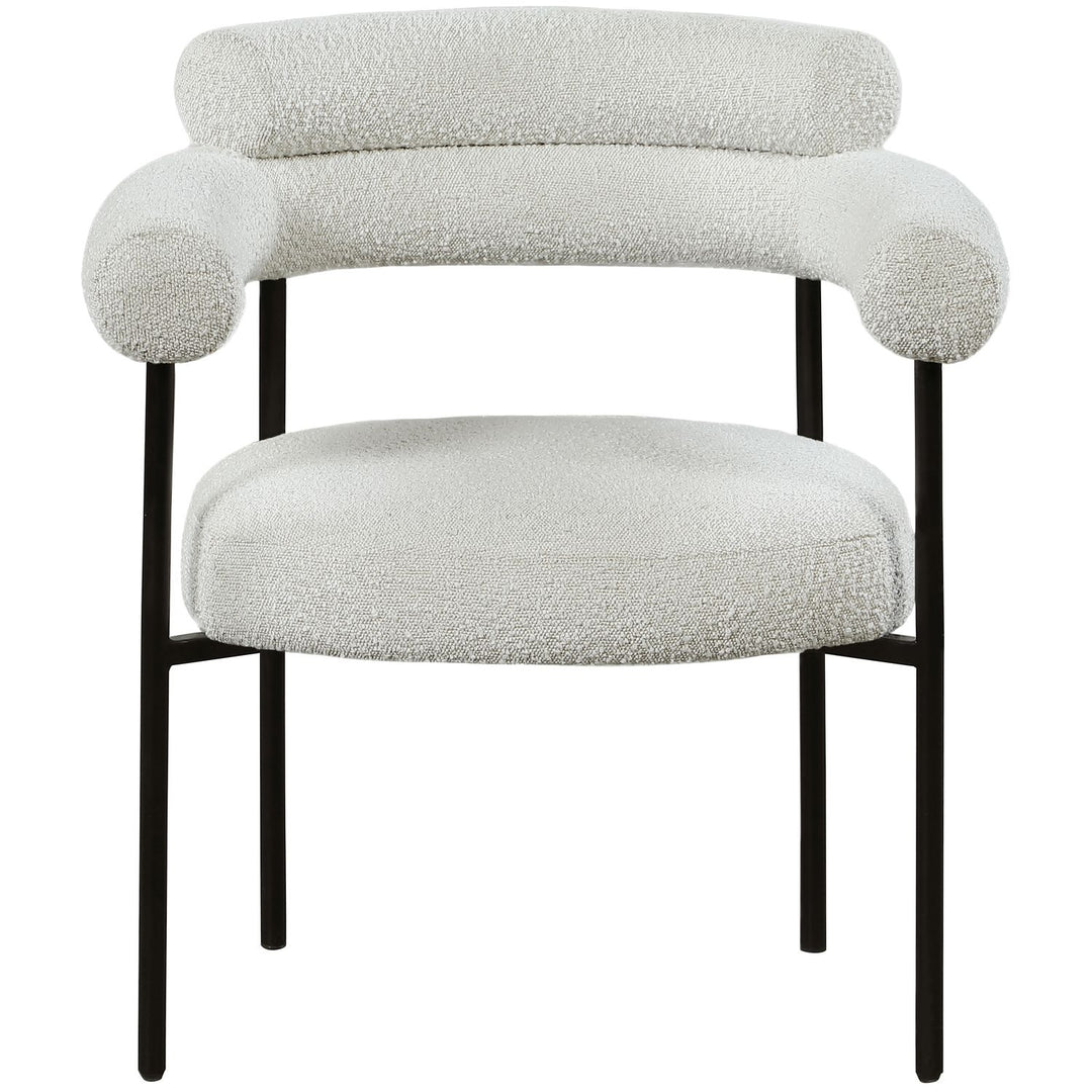 Blake Boucle Fabric Upholstered Dining Chair — Cream / Matte Black