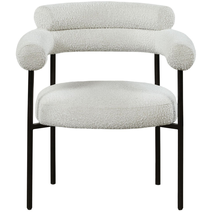 Blake Boucle Fabric Upholstered Dining Chair — Cream / Matte Black