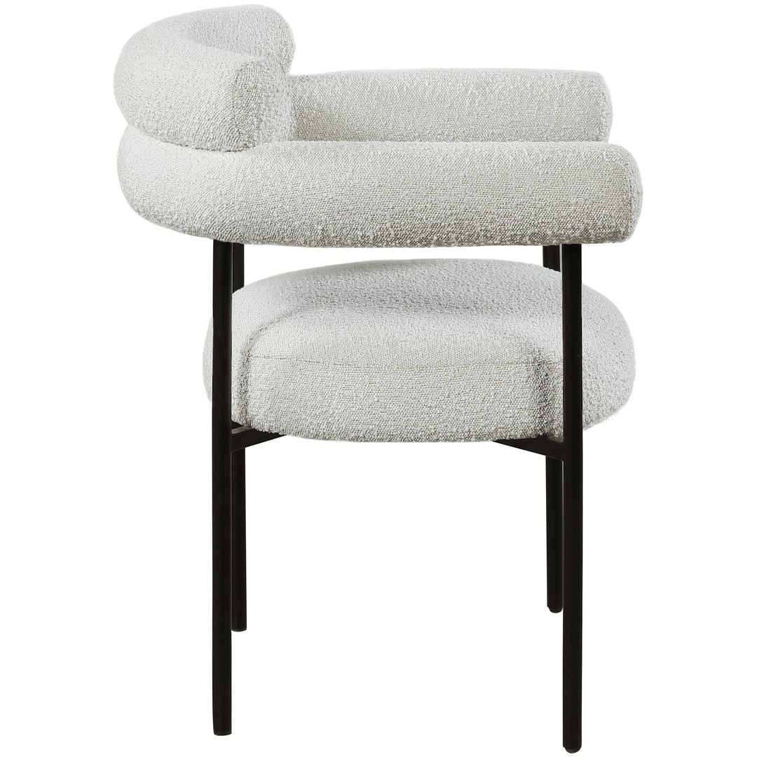 Blake Boucle Fabric Upholstered Dining Chair — Cream / Matte Black