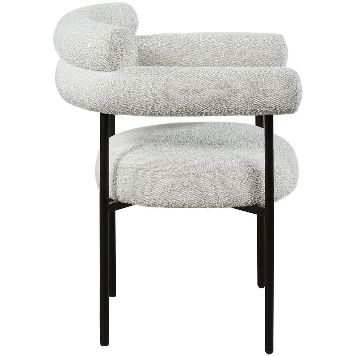 Blake Boucle Fabric Upholstered Dining Chair — Cream / Matte Black