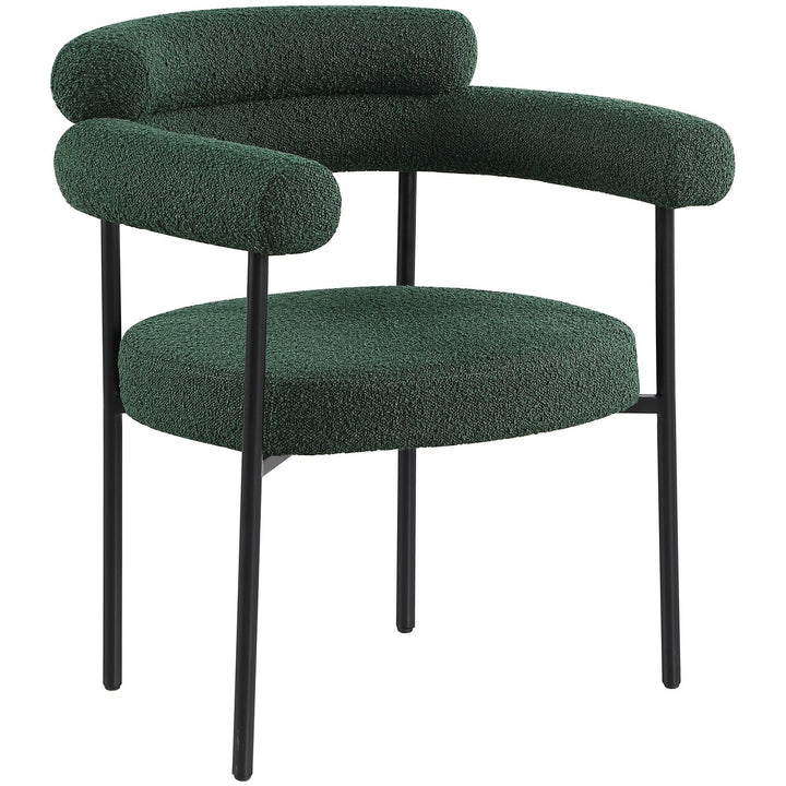 Blake Boucle Fabric Upholstered Dining Chair — Green / Matte Black