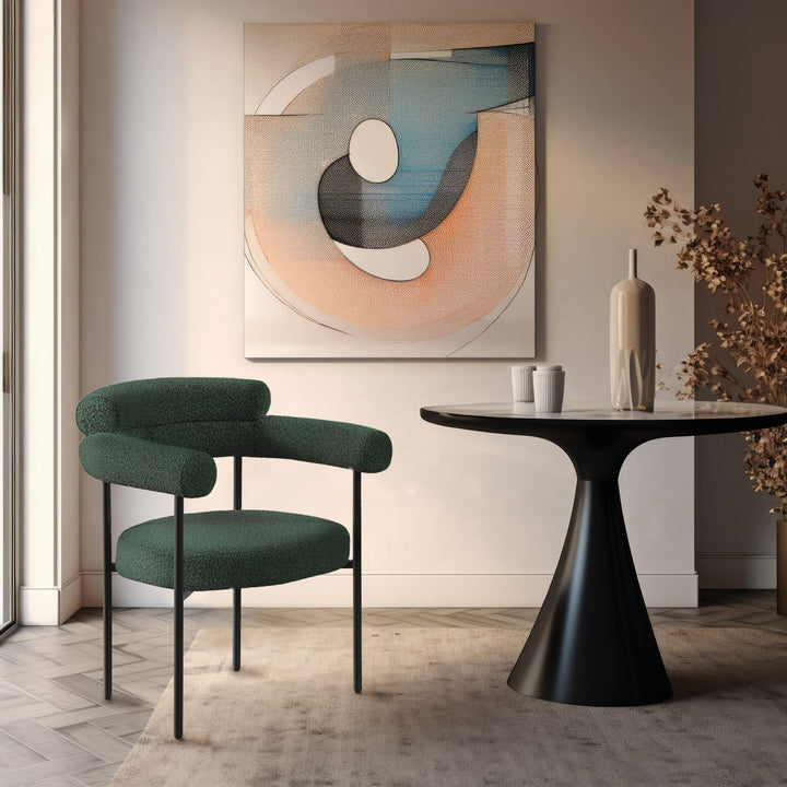 Blake Boucle Fabric Upholstered Dining Chair — Green / Matte Black
