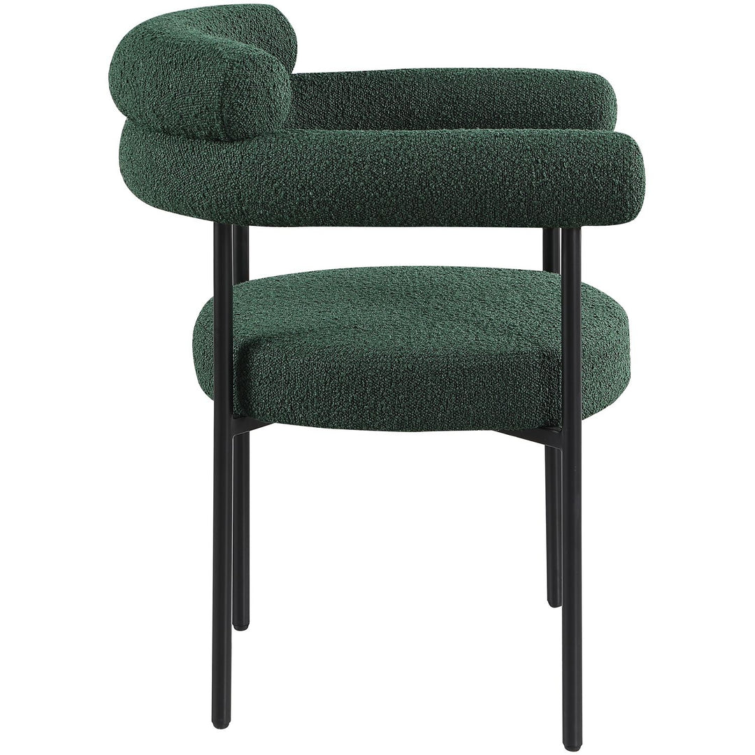 Blake Boucle Fabric Upholstered Dining Chair — Green / Matte Black