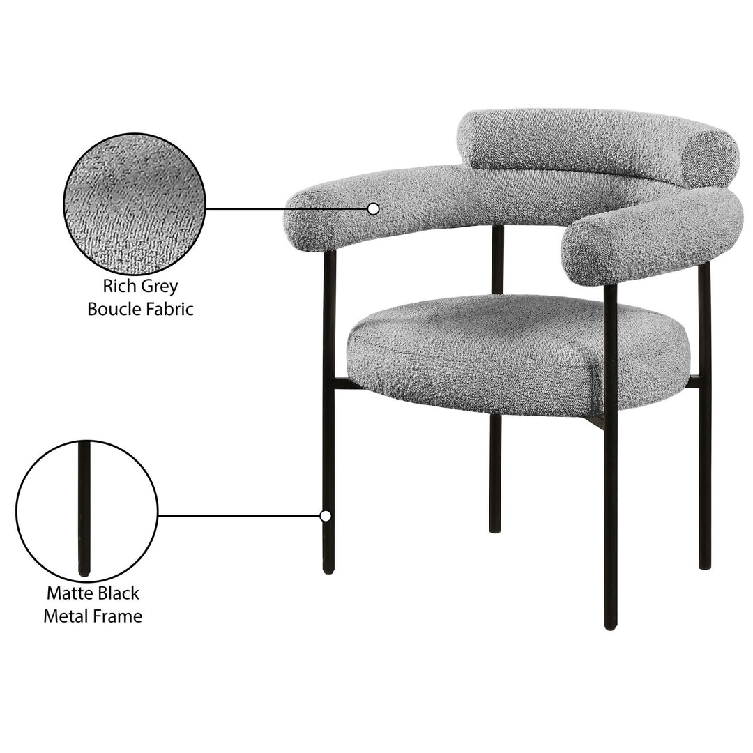 Blake Boucle Fabric Upholstered Dining Chair — Grey / Matte Black