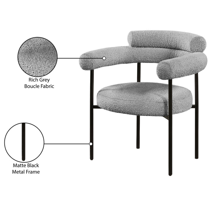 Blake Boucle Fabric Upholstered Dining Chair — Grey / Matte Black
