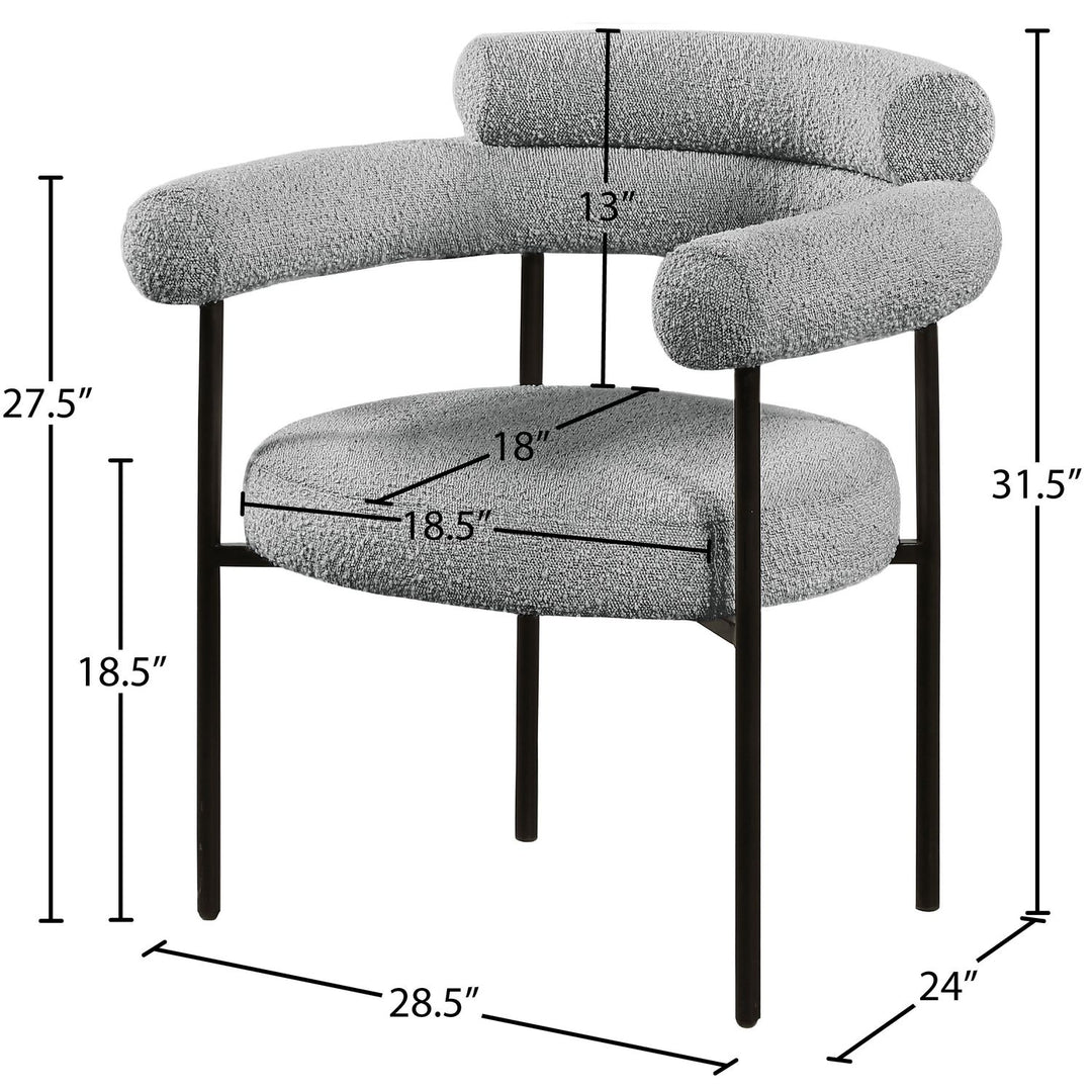 Blake Boucle Fabric Upholstered Dining Chair — Grey / Matte Black