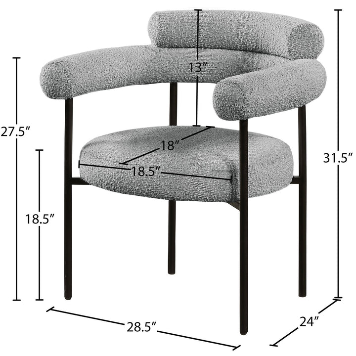 Blake Boucle Fabric Upholstered Dining Chair — Grey / Matte Black