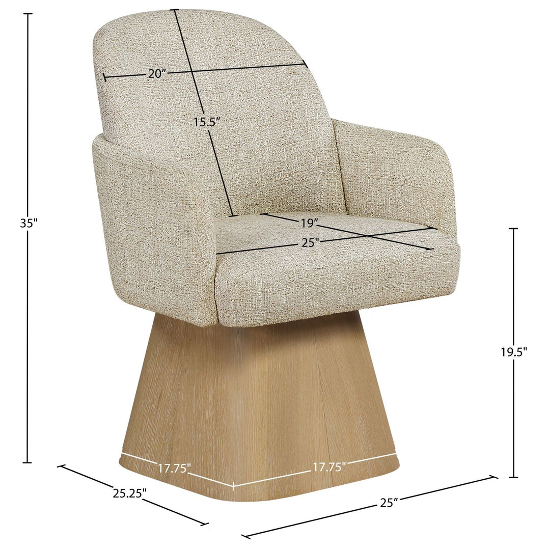 Marlowe Linen Textured Fabric Upholstered Swivel Dining Arm Chair — Beige / Stained Natural