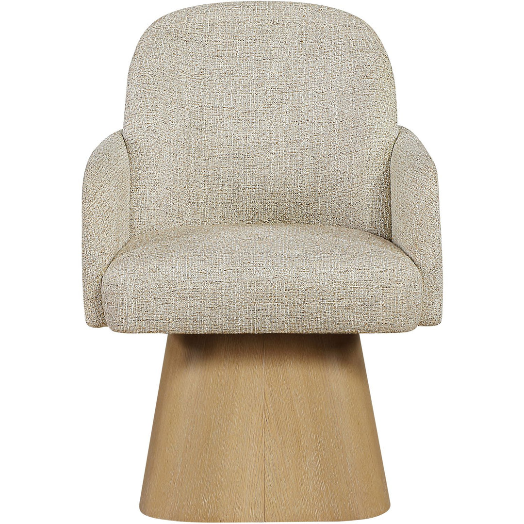 Marlowe Linen Textured Fabric Upholstered Swivel Dining Arm Chair — Beige / Stained Natural