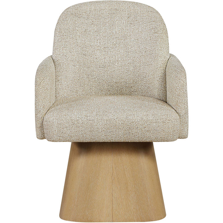 Marlowe Linen Textured Fabric Upholstered Swivel Dining Arm Chair — Beige / Stained Natural
