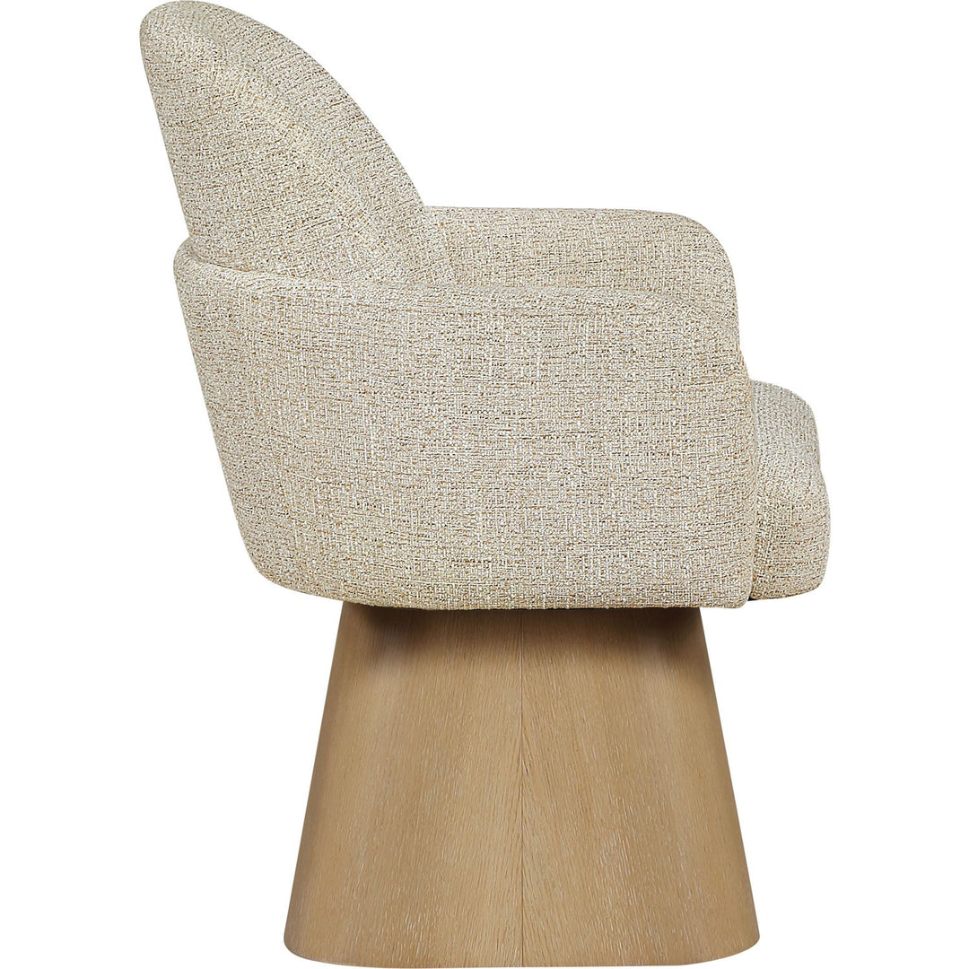 Marlowe Linen Textured Fabric Upholstered Swivel Dining Arm Chair — Beige / Stained Natural