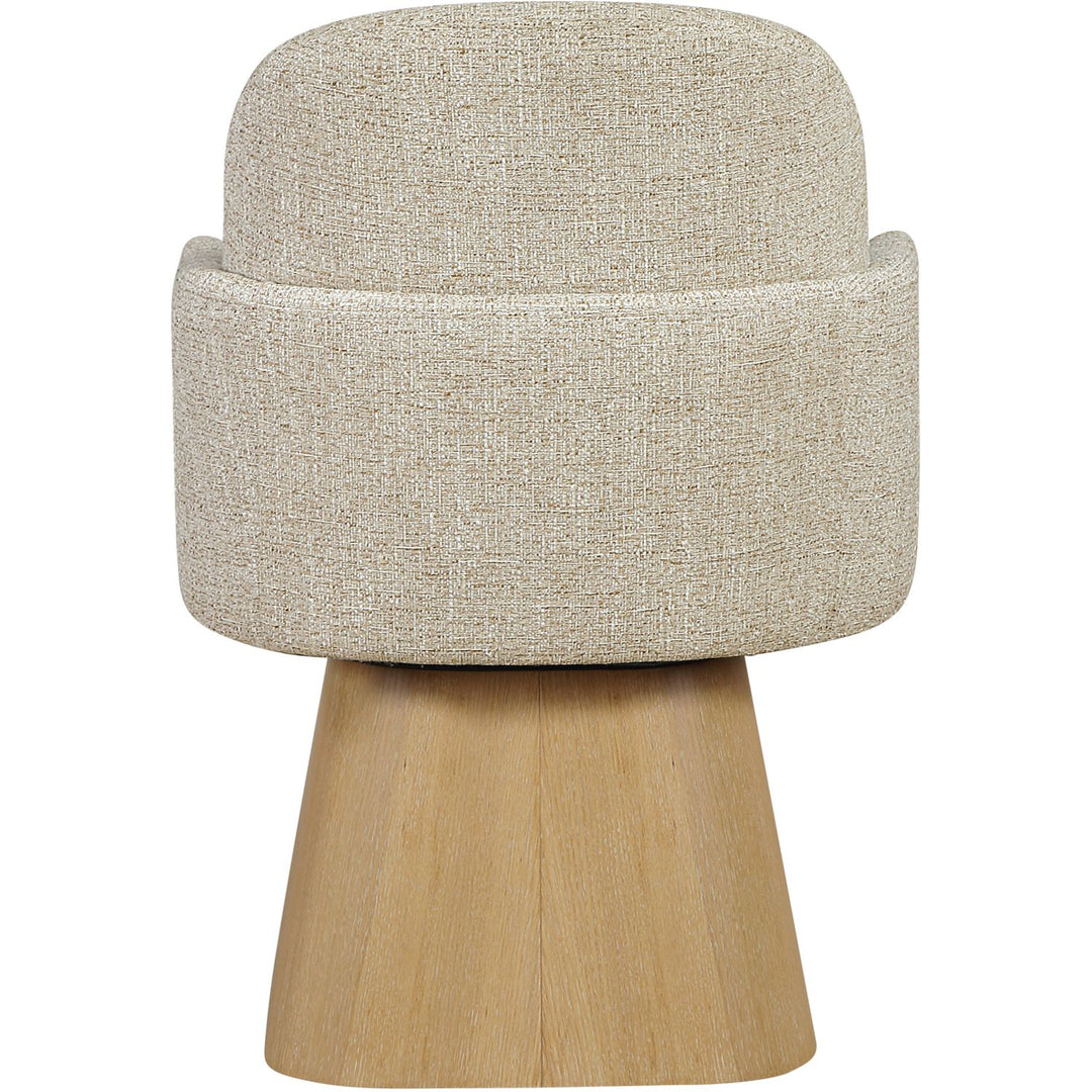 Marlowe Linen Textured Fabric Upholstered Swivel Dining Arm Chair — Beige / Stained Natural