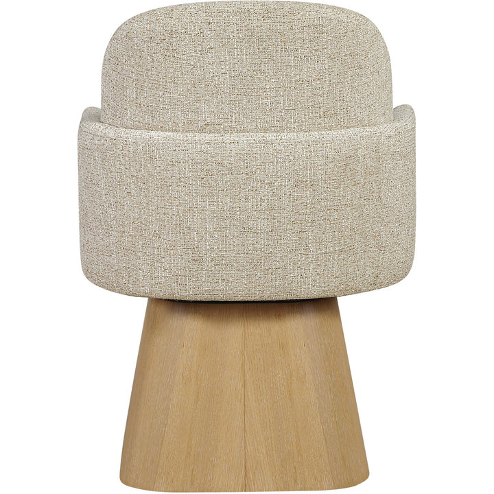 Marlowe Linen Textured Fabric Upholstered Swivel Dining Arm Chair — Beige / Stained Natural