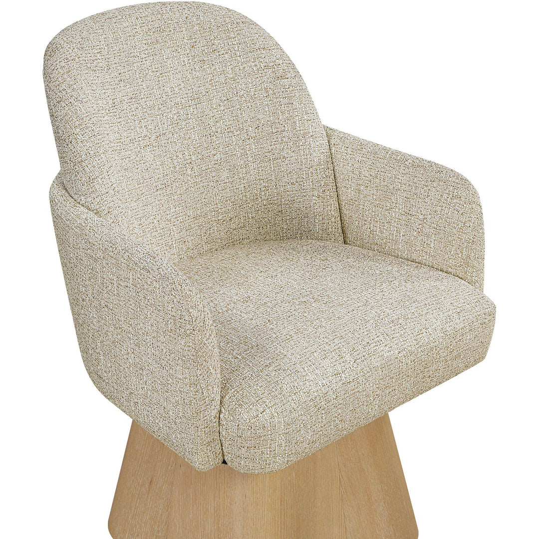 Marlowe Linen Textured Fabric Upholstered Swivel Dining Arm Chair — Beige / Stained Natural