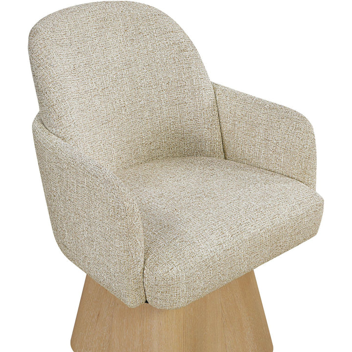 Marlowe Linen Textured Fabric Upholstered Swivel Dining Arm Chair — Beige / Stained Natural